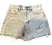 PAC SUN ULTRA HIGH RISE LIGHTWASHED DISTRESSED VINTAGE SHORT 25 RAINBOW POCKET