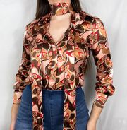 Vintage Y2K  Silk Scarf Button Up Blouse