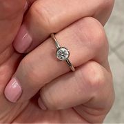 Pandora New  Silver Solitaire Ring Size 54 with 14k Gold Rim