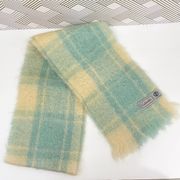 Cushendale Women's Made In Ireland Mohair Wool Plaid Scarf Blue Cream