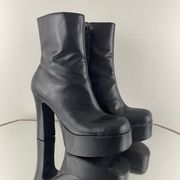 Chinese Laundry Vintage Y2K Black Faux Leather 90s Chunky Platform High Heeled Ankle Boots