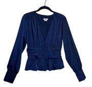 Jason Wu navy blue satin long sleeve coset waist blouse NWT size Medium