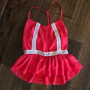 TAKARA Red Peplum T-back Spaghetti Strap Tank XS