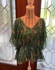 layered green V neck blouse with zipper size XL