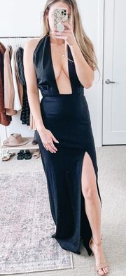 Black Halter Front Slit Maxi Dress Gown