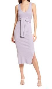 Lilac Ribbed Knit Belted Waist Bodycon Sleeveless Midi Dress