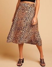 Faithfull the Brand Le Chinq animal Valois leopard print midi wrapped skirt sz 4