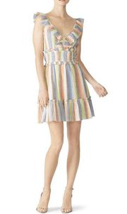 Saylor  Alma Multicolor Striped Ruffled V-Neck Sleeveless Mini Dress Size S