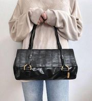 Y2K Sigrid Olsen Genuine Leather Baguette Shoulder Bag Purse Black Gold 15x7