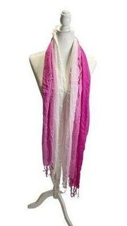 Fashion Style Womens Scarf Pink White Ombre Sheer Tassled Casual
