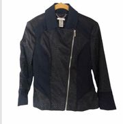 CACHE Mixed Media Moto Jacket Navy Blue 0