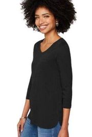 J JILL Black Pima Cotton 3/4 Sleeve V-Neck Top Basics Women's Large Tall