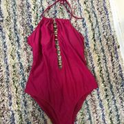 Bebe magenta cutout one piece swimsuit size large