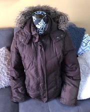 Brown Puffer Jacket with Hood Size Medium