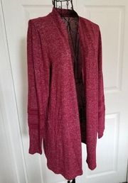 Bobeau Women's Marled  Windsor Wine Lace Accent Open Front Cardigan Sweater Sz M