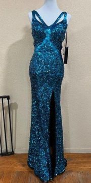 NWT Primavera Couture 1264 sequins strappy cutout peacock mermaid prom dress