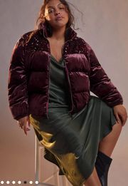 X Anthropologie Vera Sequined Velvet Puffer Jacket