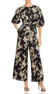 Rebecca Taylor Black Tie Waist Floral Wide Leg Gabrielle Fleur Jumpsuit Size 0