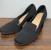 Adrienne Vittadini Women's Square Toe Knitted Black Block Heel Pumps Size 8.5M