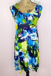 Premise Multi Watercolor Print T-shirt Shift Dress Size Small Sidewalk Chalk NWT