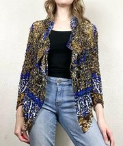 Alberto Makali Blue & Yellow Pattern Cutout Cardigan Sweater