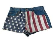 Forever 21 Womens Size 27 Blue Distressed Hemline America Flag Jean Shorts USA