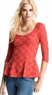 Burnt Orange Eyelet Lace Peplum Top Size XS