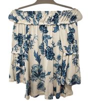William Rast Womens Off the Shoulder Blouse Ivory Lexie Floral Print Stretch XS