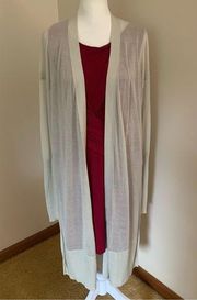 Lafayette 148 Linen Silk Blend Open Front Long Cardigan Duster Side Slits Medium