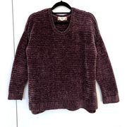 Pink Rose Purple Chenille Knit Crop Crewneck Sweater M