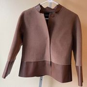 Lafayette 148 Brown Wool Jacket with Leather Trim Size Petite