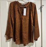 Women’s Size Small Bishop & Young Brown Top With Tie Front