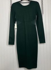 NWT Babaton Scarab Green Fluoresce Long sleeve Mesh Cutout Mini Dress Size 2