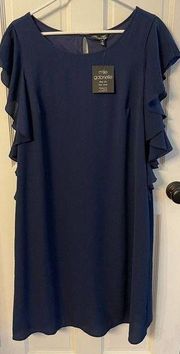 Mlle Gabrielle BLUE Women’s 2X Ruffled Short Sleeve Career Casual Dress NEW