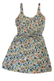 Mini Dress Floral Print Scoop Neckline And Tie Belt Size M