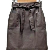 NWT Bagatelle Collection Dark Brown Faux Leather Belted Pencil Skirt Size 4 NEW