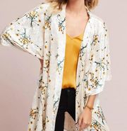 Anthropologie Floreat Dandelion Velvet Kimono Ivory Gold Green OS One Size