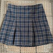 Brandy Melville Navy Blue Plaid Pleated Mini Skirt