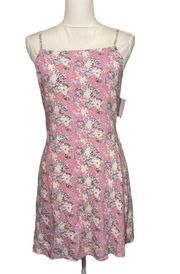 NWT Medium Pink Purple Blue Abstract Watercolor Floral Print Sundress Mini Dress New