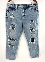 KanCan Acid Wash High Rise Distressed Mom Jeans Fray Hem 15/31