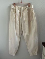 ZARA  Neutral Cream Pants Paperbag Waist Tie Belt Medium