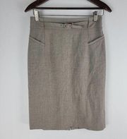 Classiques Entier Pencil Skirt Waist Belt Beige Side Zip Vent Size 4