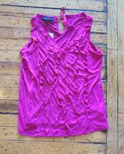 Attention Ruffle Front V-Neck Sleeveless Tank Top Hot Pink Size Medium