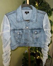 Twelve by Ontwelfth Cropped Denim Jacket with White Tulle Sleeveless Size Small