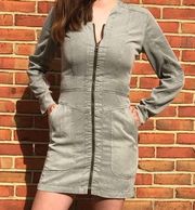 Army Green Young, Fabulous, and Broke Revolve Long Sleeve Zip-Up Mini Dress