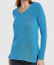 J McLaughlin Sweater Womens XS Callum in Havana Yarn Coastal Azure Cerulean Blue