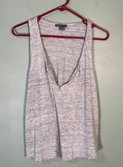 Vince Split Neck Racer Back 100% Linen Tank Top Grey size M