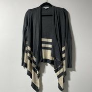 Heartloom Merino Wool Blend Draped Waterfall Grey Cream Striped Cardigan Size S