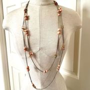 Simply Vera gold tone peach rhinestone beaded double strand long necklace
