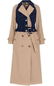 Burberry Beige Paneled Cotton-Gabardine & Blue Denim Double-Breasted Trench Coat